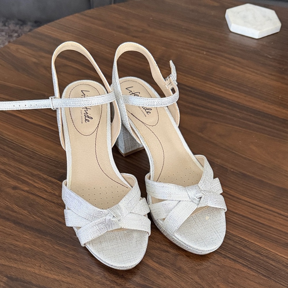 Life Stride Champagne Metallic Block Heel Sandals